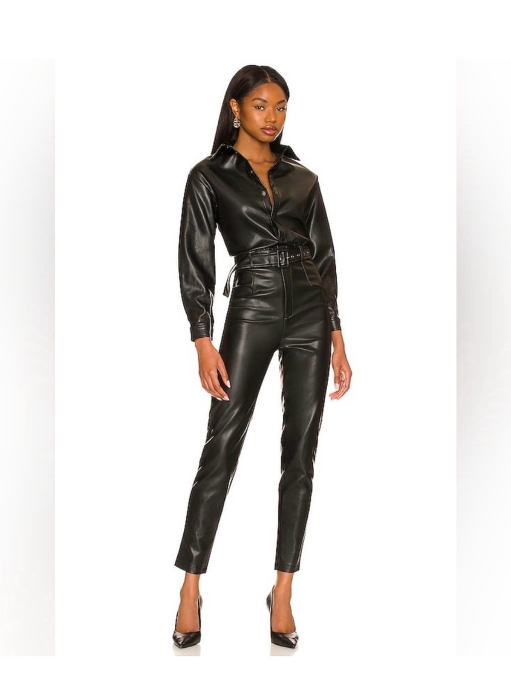 SuperDown Branca Leather High-Waist Jumpsuit in Black